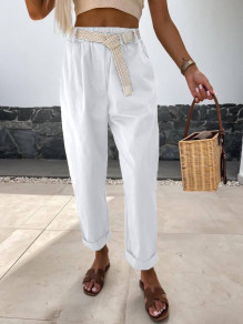 Γυναικείο παντελόνι με ζώνη K33638 άσπρο