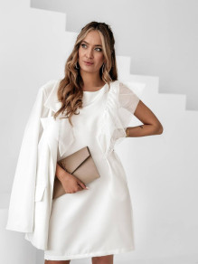 Γυναικείο φόρεμα με τούλινα μανίκια K5915 άσπρο