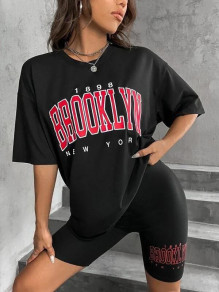 Γυναικείο σετ κοντομάνικο μπλουζάκι και κολάν AR0126 μαύρο