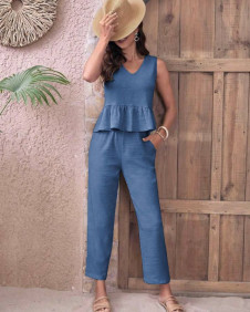 Γυναικείο σετ τοπάκι και παντελόνι K24076 μπλε του τζιν