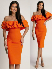 Γυναικείο έξωμο φόρεμα K6467 πορτοκαλί