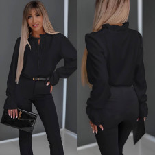 Γυναικεία μπλούζα με κορδόνι A1537 μαύρη