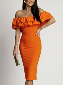 Γυναικείο έξωμο φόρεμα K6467 πορτοκαλί