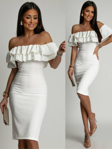 Γυναικείο έξωμο φόρεμα K6467 άσπρο