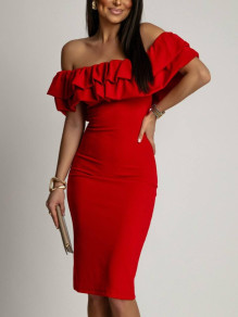 Γυναικείο έξωμο φόρεμα K6467 κόκκινο