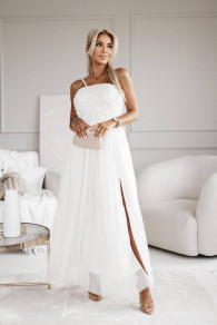 Γυναικείο μακρύ φόρεμα 25616 άσπρο