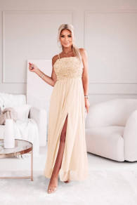 Γυναικείο μακρύ φόρεμα 25616 μπεζ