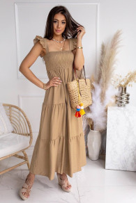 Γυναικείο μακρύ φόρεμα K3900 καμηλό
