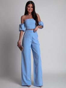 Γυναικείο σετ μπλούζα και παντελόνι 24619 γαλάζιο