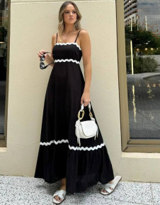 Γυναικείο μακρύ φόρεμα με κυματιστές λωρίδες FH2803 μαύρο