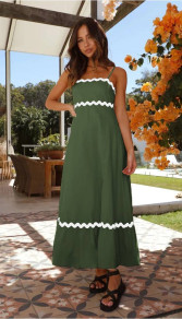Γυναικείο μακρύ φόρεμα με κυματιστές λωρίδες FH2803 σκούρο πράσινο