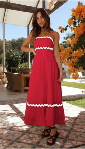 Γυναικείο μακρύ φόρεμα με κυματιστές λωρίδες FH2803 κόκκινο