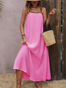 Γυαικείο μακρύ φόρεμα με ρίγα A1799 ροζ