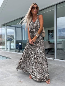 Γυναικείο φόρεμα σολέιγ με print A1146 μπεζ