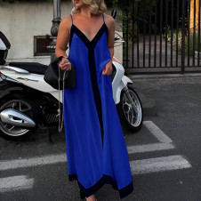 Γυναικείο μακρύ φόρεμα με ρίγα A1796 μπλε