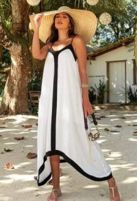 Γυναικείο μακρύ φόρεμα με ρίγα A1796 άσπρο