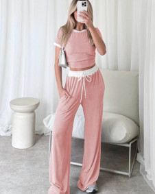 Γυναικείο σετ μπλούζα και παντελόνι KX020 ροζ