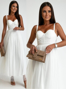 Γυναικείο μακρύ φόρεμα τούλι K9311 άσπρο
