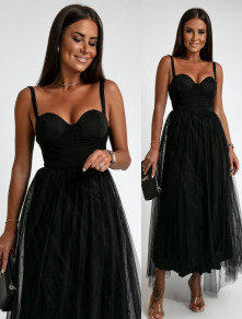 Γυναικείο μακρύ φόρεμα τούλι K9311 μαύρο