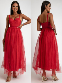 Γυναικείο μακρύ φόρεμα τούλι K9311 κόκκινο