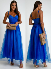Γυναικείο μακρύ φόρεμα τούλι K9311 μπλε