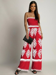 Γυναικεία ολόσωμη φόρμα με έθνικ σχέδια K9586 κόκκινη