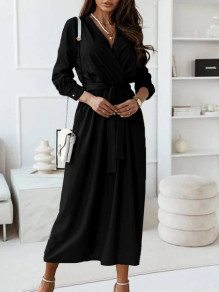 Γυναικείο μακρύ φόρεμα με ζώνη K5461 μαύρο