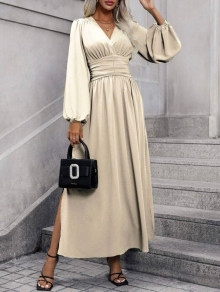 Γυναικείο μακρύ φόρεμα K6127 μπεζ