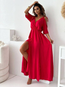 Γυναικείο φόρεμα με σκίσιμο L8831 κόκκινο