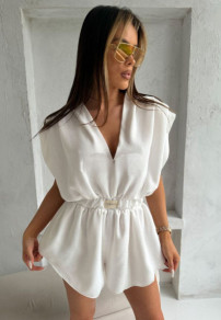 Γυναικεία κοντή ολόσωμη φόρμα L8784 άσπρη