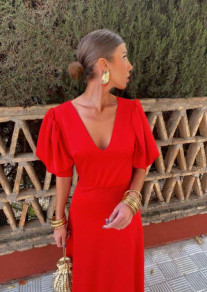 Γυναικείο μακρύ φόρεμα H4339 κόκκινο