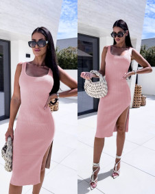 Γυναικείο φόρεμα με σκίσιμο KX017 ροζ