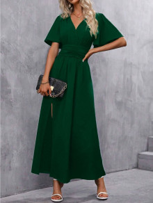 Γυναικείο μακρύ φόρεμα K6379 σκούρο πράσινο