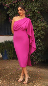 Γυναικείο στυλάτο φόρεμα με ένα μανίκι K5820 φούξια