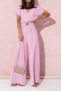 Γυναικεία ολόσωμη φόρμα με ζώνη L8659 ροζ