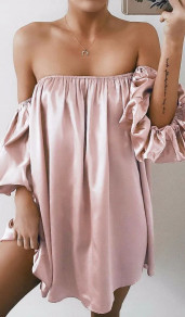 Γυναικείο σατέν φόρεμα L8840 ροζ