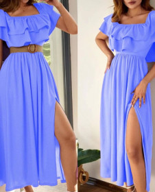 Γυναικείο φόρεμα με σκίσιμο L8841 γαλάζιο