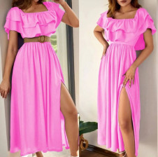 Γυναικείο φόρεμα με σκίσιμο L8841 ροζ