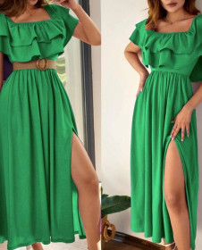 Γυναικείο φόρεμα με σκίσιμο L8841 πράσινο