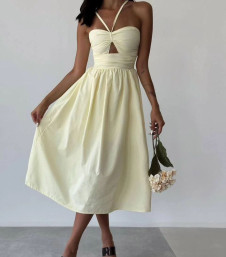 Γυναικείο φόρεμα μίντι H4572 ανοιχτό κίτρινο 