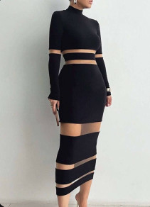 Γυναικείο κομψό εφαρμοστό φόρεμα H4273 μαύρο
