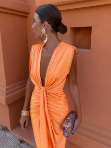 Γυναικείο εφαρμοστό φόρεμα 24067 πορτοκαλί