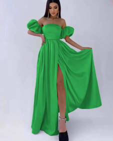 Γυναικείο μακρύ σατέν φόρεμα L8513 πράσινο