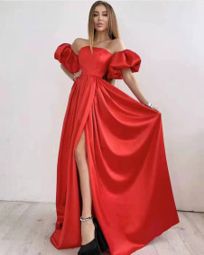 Γυναικείο μακρύ σατέν φόρεμα L8513 κόκκινο