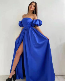 Γυναικείο μακρύ σατέν φόρεμα L8513 μπλε