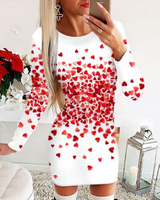 Γυναικείο κοντό φόρεμα με στάμπα καρδιές T0812 άσπρο