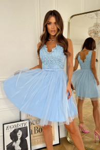 Γυναικείο φόρεμα με δαντέλα και τούλι TA304 μπλε