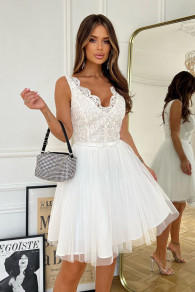 Γυναικείο φόρεμα με δαντέλα και τούλι TA304 άσπρο