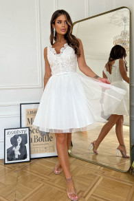 Γυναικείο φόρεμα με δαντέλα και τούλι TA304 άσπρο