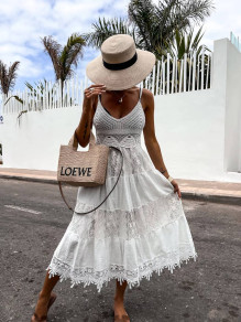 Γυναικείο δαντελένιο φόρεμα E6412 άσπρο